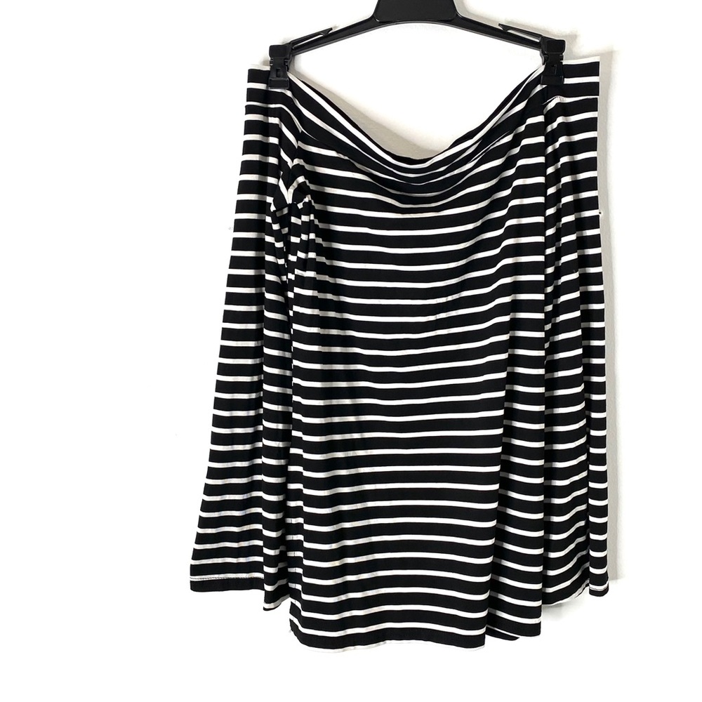ZJCT Black White Stripe Bell Sleeve Off Shoulder Top